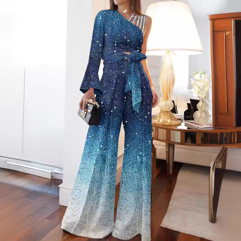 Off-Shoulder Wide-Leg Hosenset mit Glockenärmeln