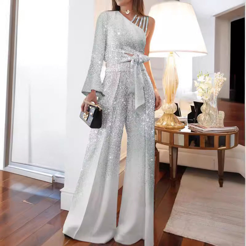 Off-Shoulder Wide-Leg Hosenset mit Glockenärmeln