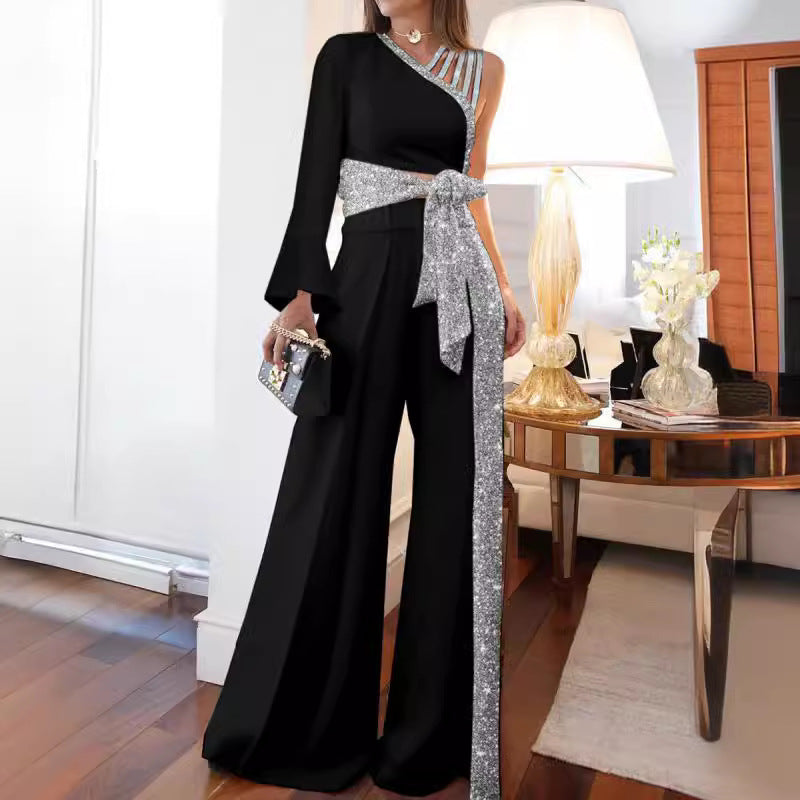 Off-Shoulder Wide-Leg Hosenset mit Glockenärmeln