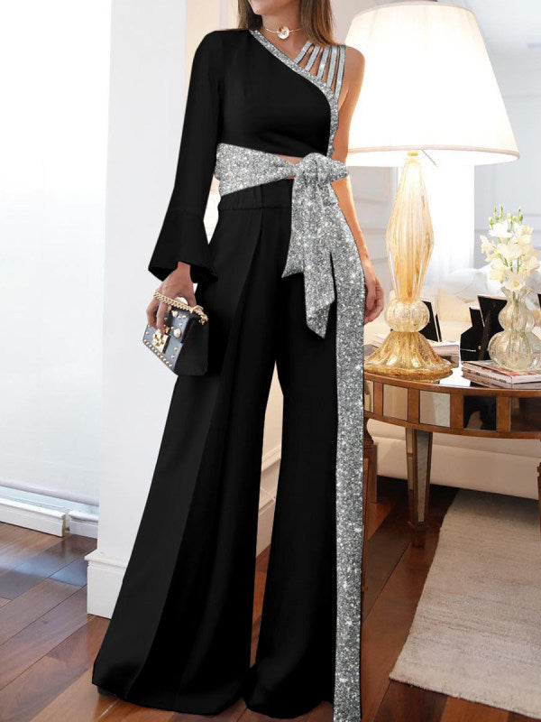 Off-Shoulder Wide-Leg Hosenset mit Glockenärmeln
