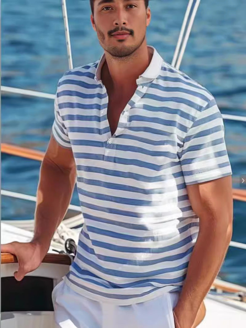 Herren Poloshirt mit Nautikstreifen und Stehkragen