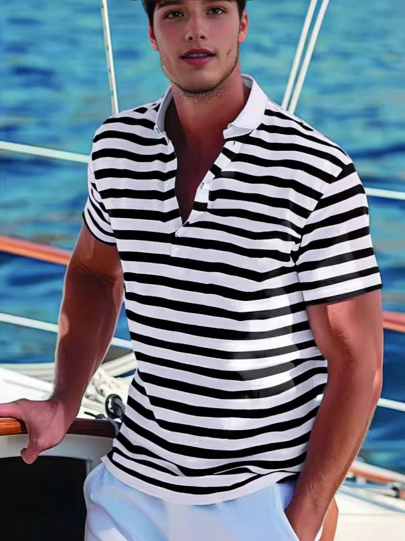 Herren Poloshirt mit Nautikstreifen und Stehkragen
