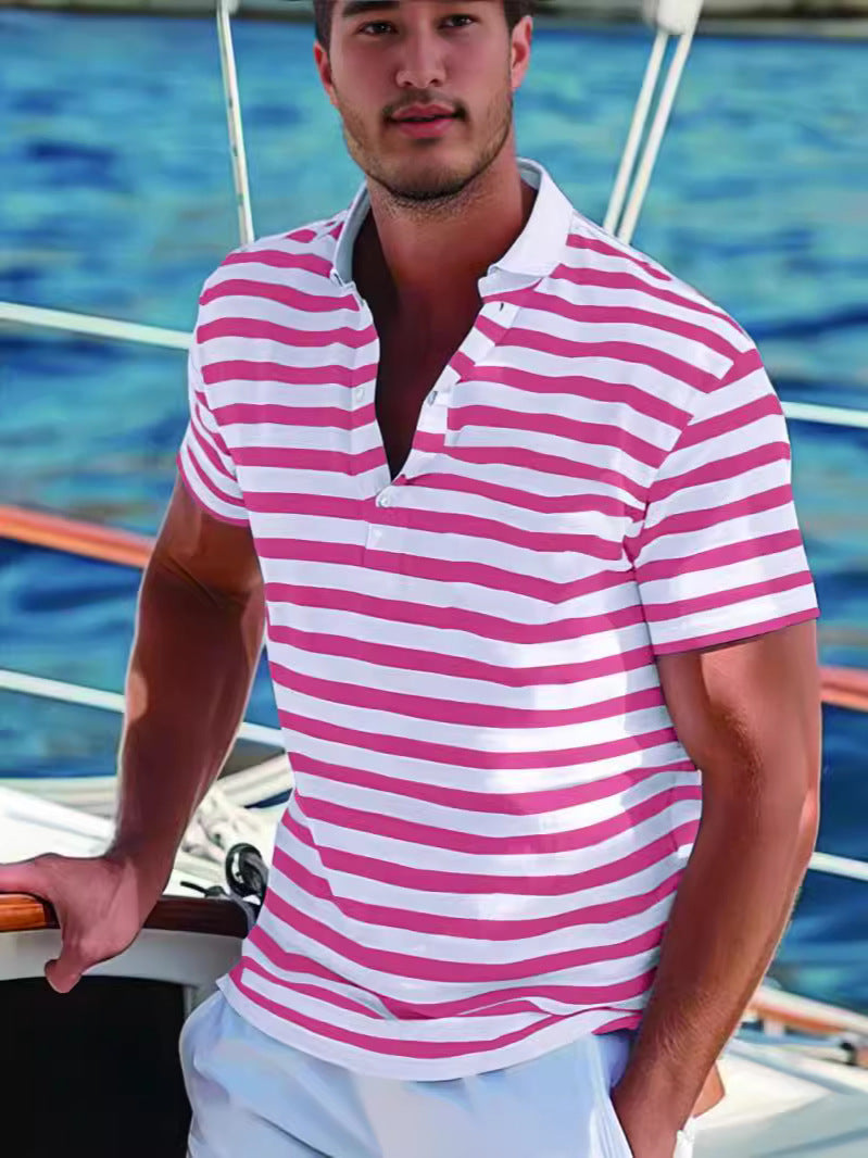 Herren Poloshirt mit Nautikstreifen und Stehkragen