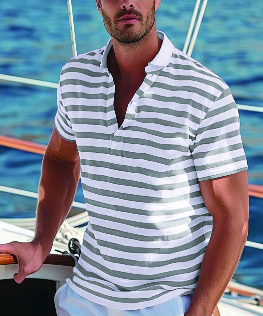 Herren Poloshirt mit Nautikstreifen und Stehkragen