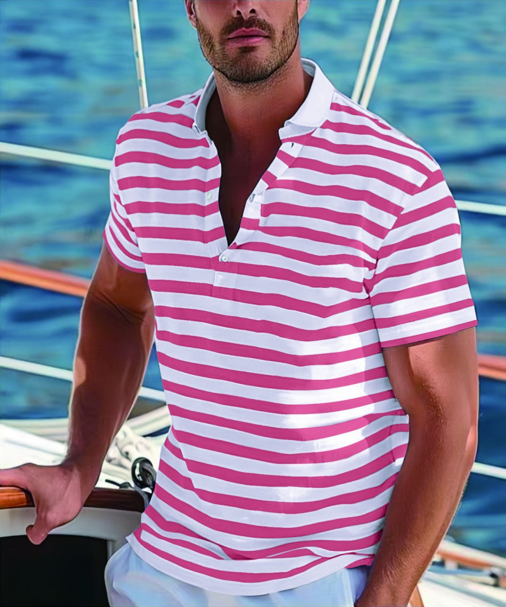 Herren Poloshirt mit Nautikstreifen und Stehkragen