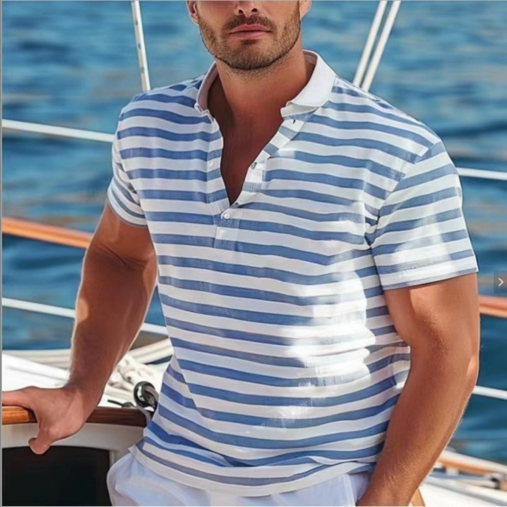 Herren Poloshirt mit Nautikstreifen und Stehkragen