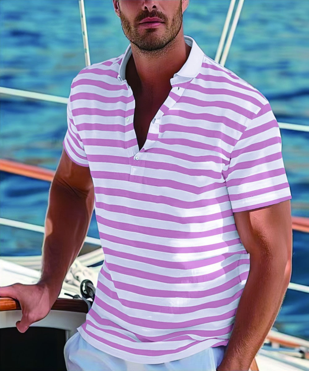 Herren Poloshirt mit Nautikstreifen und Stehkragen