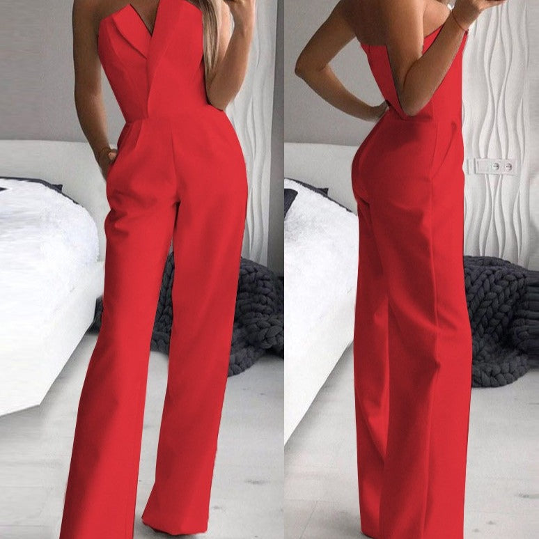 Roter ärmelloser Damen Jumpsuit