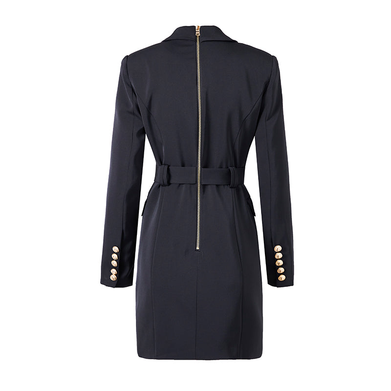 Blazerkleid mit Taillengürtel und Knopfverzierung