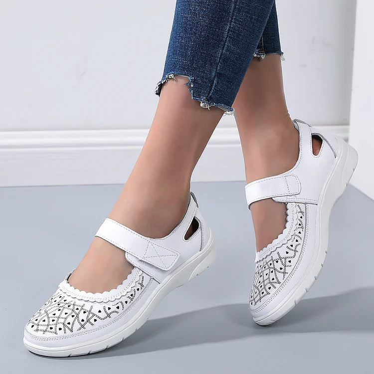 Damen Orthopädische Komfort-Loafer Weiß Leder