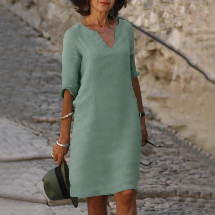 Elegantes Leinen Sommerkleid mit V-Ausschnitt