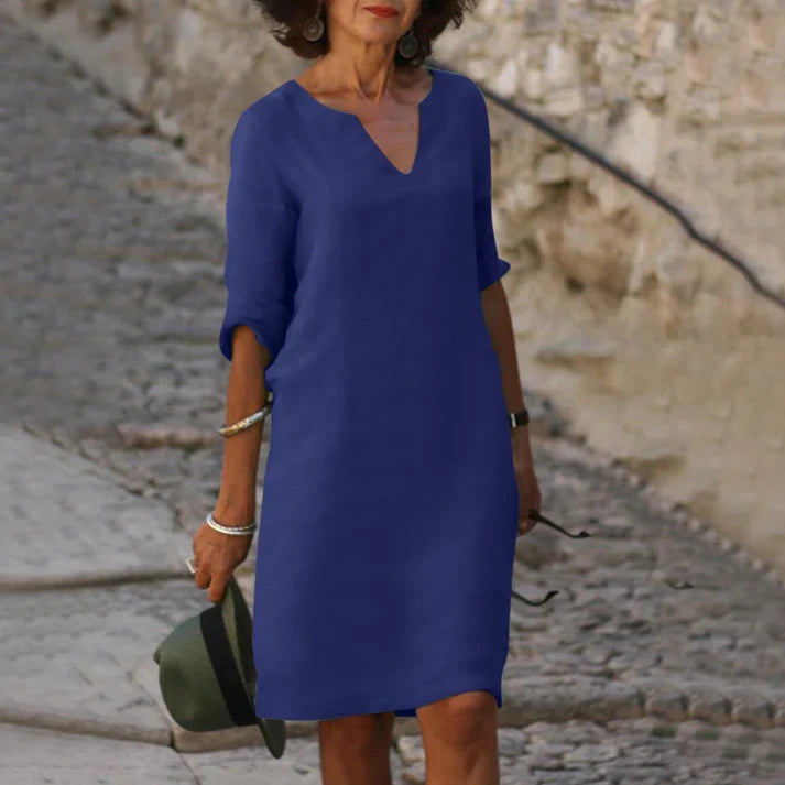 Elegantes Leinen Sommerkleid mit V-Ausschnitt