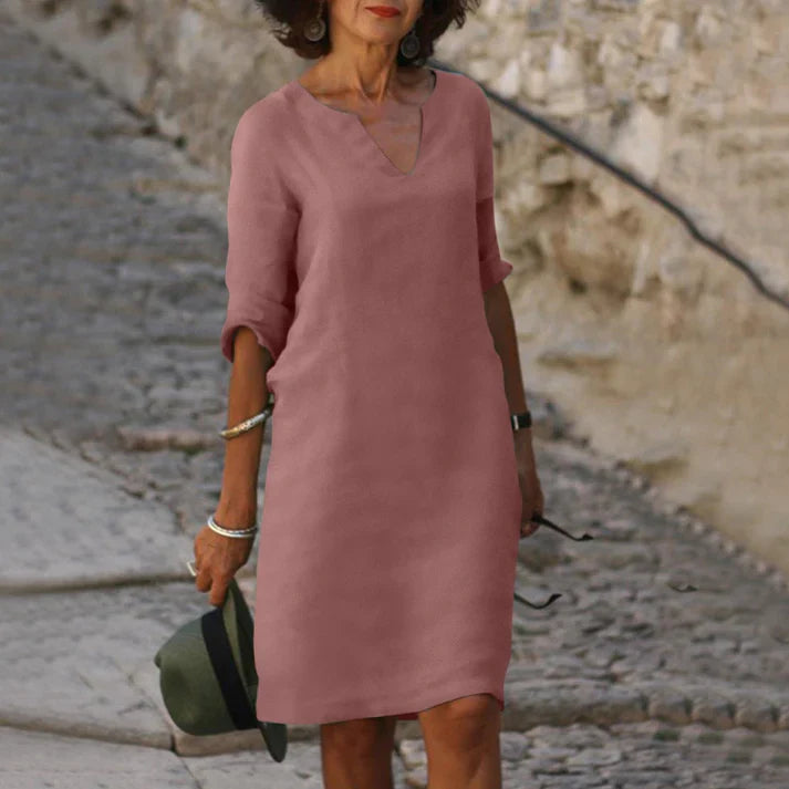 Elegantes Leinen Sommerkleid mit V-Ausschnitt