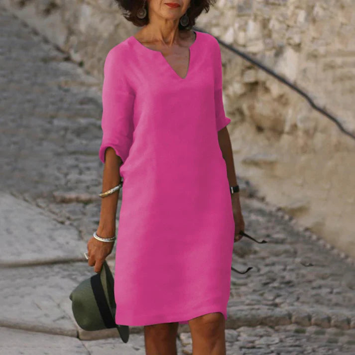 Elegantes Leinen Sommerkleid mit V-Ausschnitt