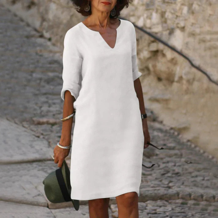 Elegantes Leinen Sommerkleid mit V-Ausschnitt