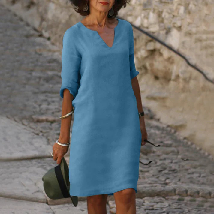 Elegantes Leinen Sommerkleid mit V-Ausschnitt