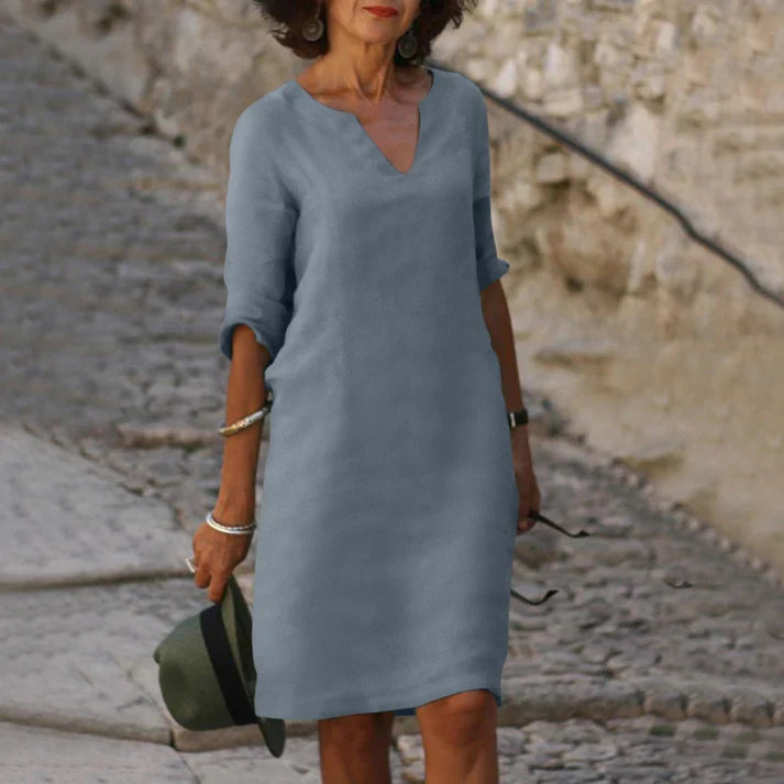 Elegantes Leinen Sommerkleid mit V-Ausschnitt