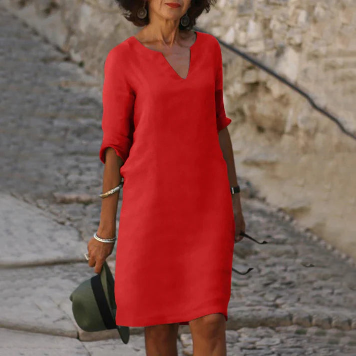 Elegantes Leinen Sommerkleid mit V-Ausschnitt