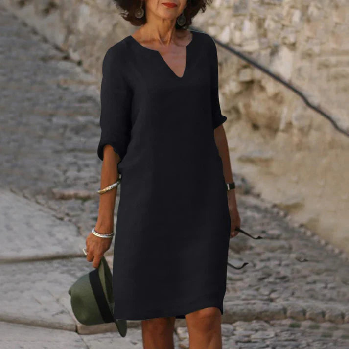 Elegantes Leinen Sommerkleid mit V-Ausschnitt
