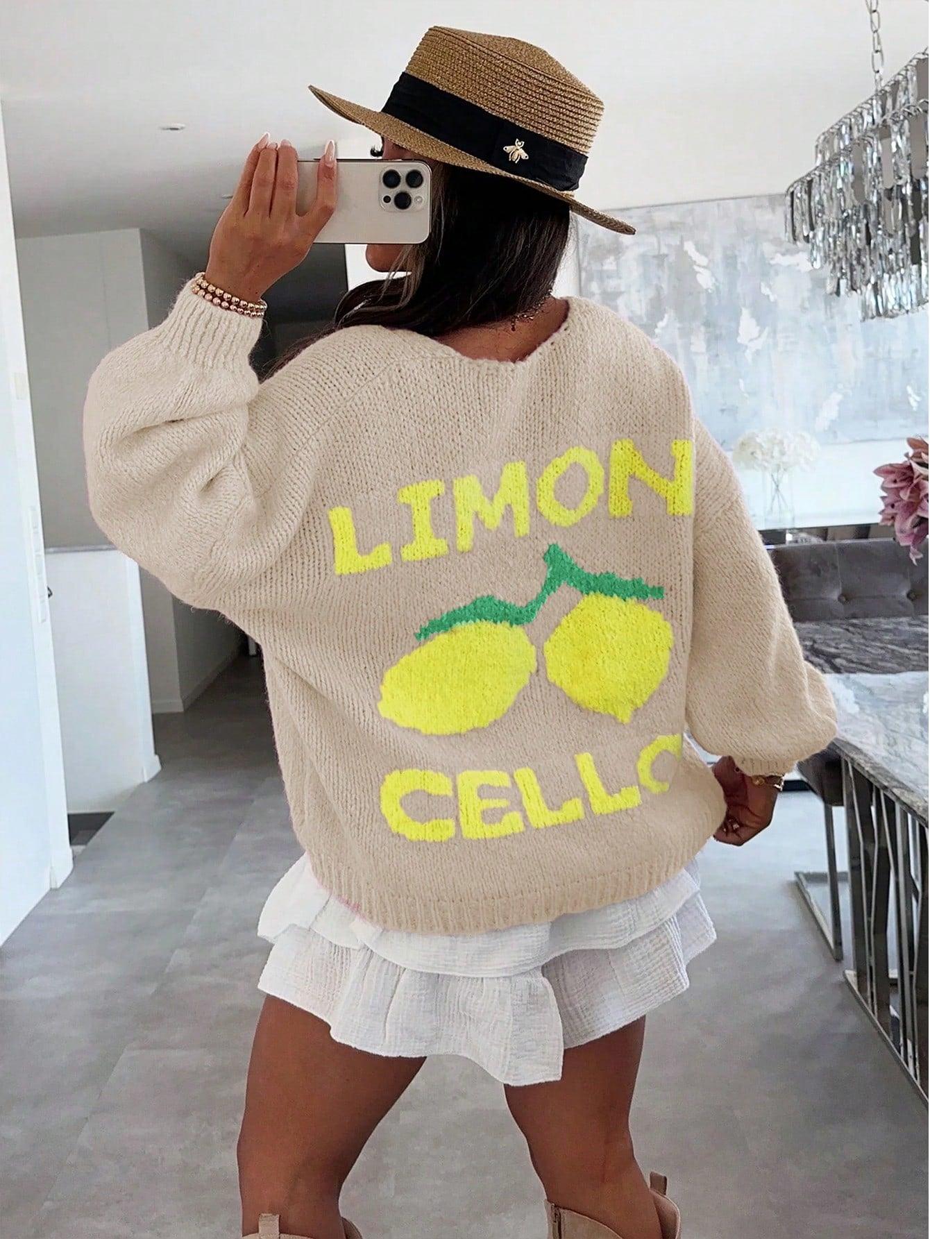 Damen Strickpullover mit Zitronenprint