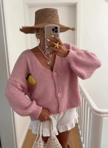 Damen Strickpullover mit Zitronenprint