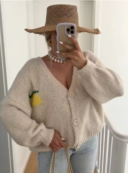 Damen Strickpullover mit Zitronenprint