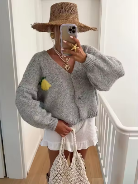 Damen Strickpullover mit Zitronenprint