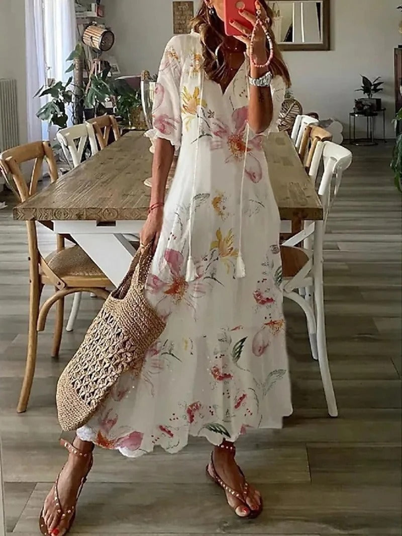 Boho Blumen-Maxikleid Damen - Zeitloser Chic & Komfort