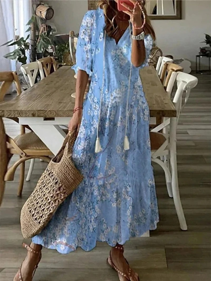 Boho Blumen-Maxikleid Damen - Zeitloser Chic & Komfort