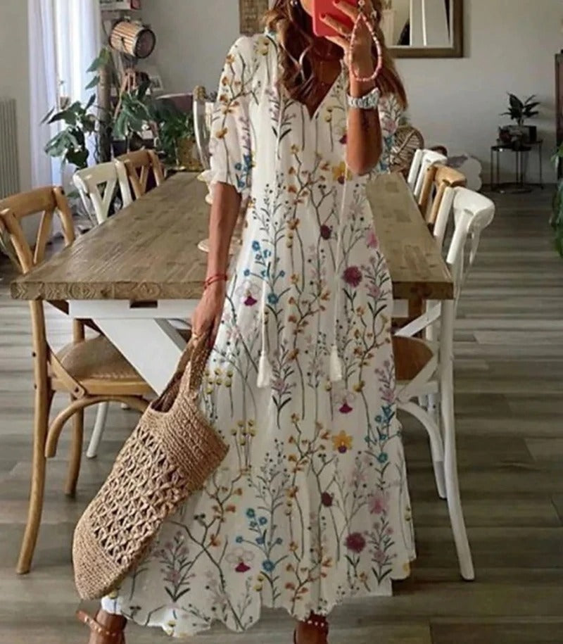 Boho Blumen-Maxikleid Damen - Zeitloser Chic & Komfort