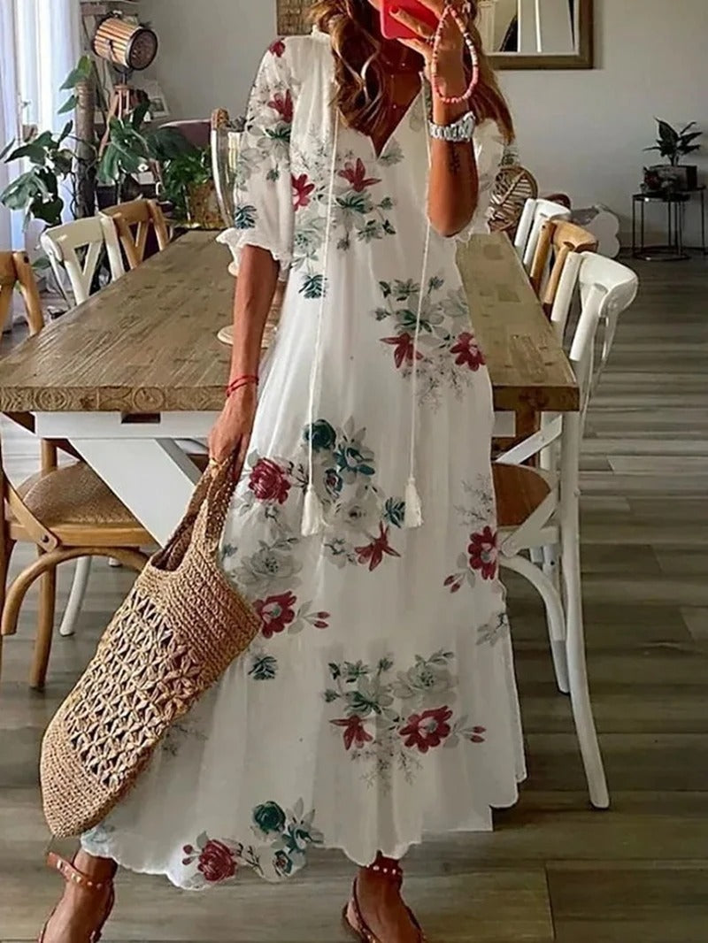 Boho Blumen-Maxikleid Damen - Zeitloser Chic & Komfort
