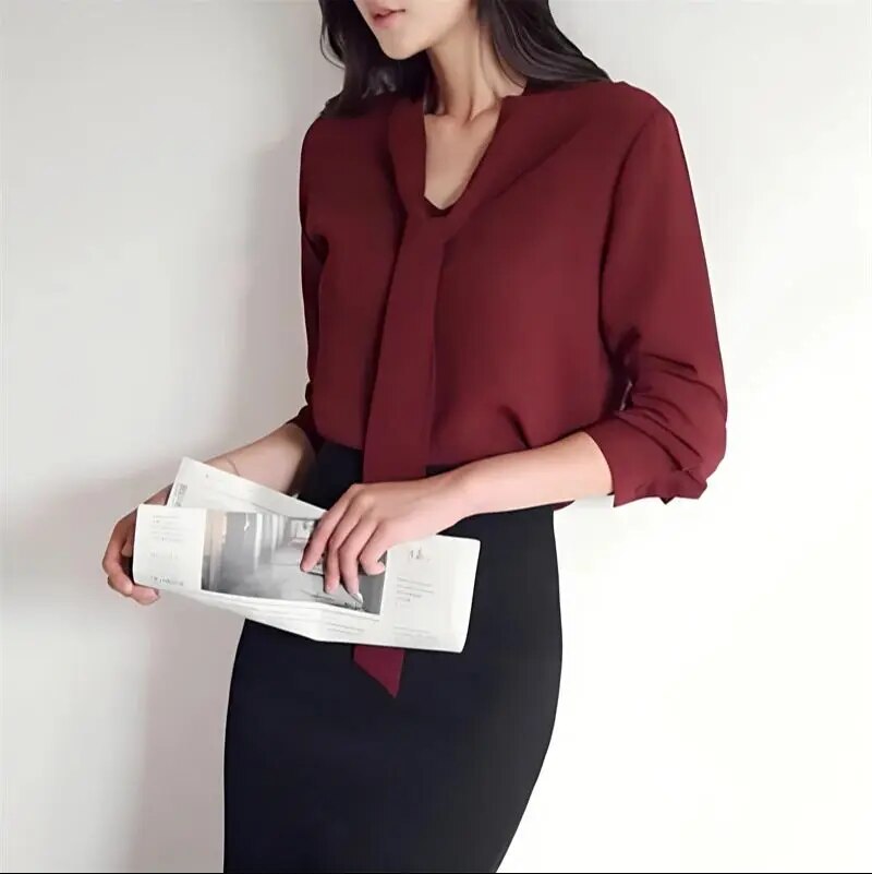 Langarm Bluse mit Fliege-Kragen