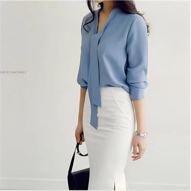 Langarm Bluse mit Fliege-Kragen