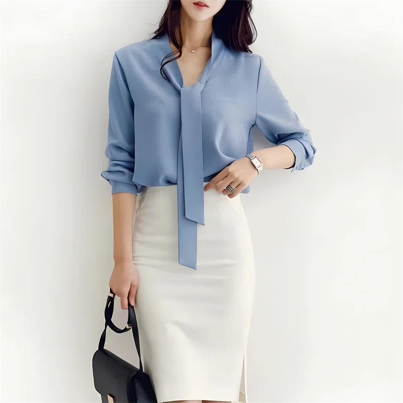 Langarm Bluse mit Fliege-Kragen