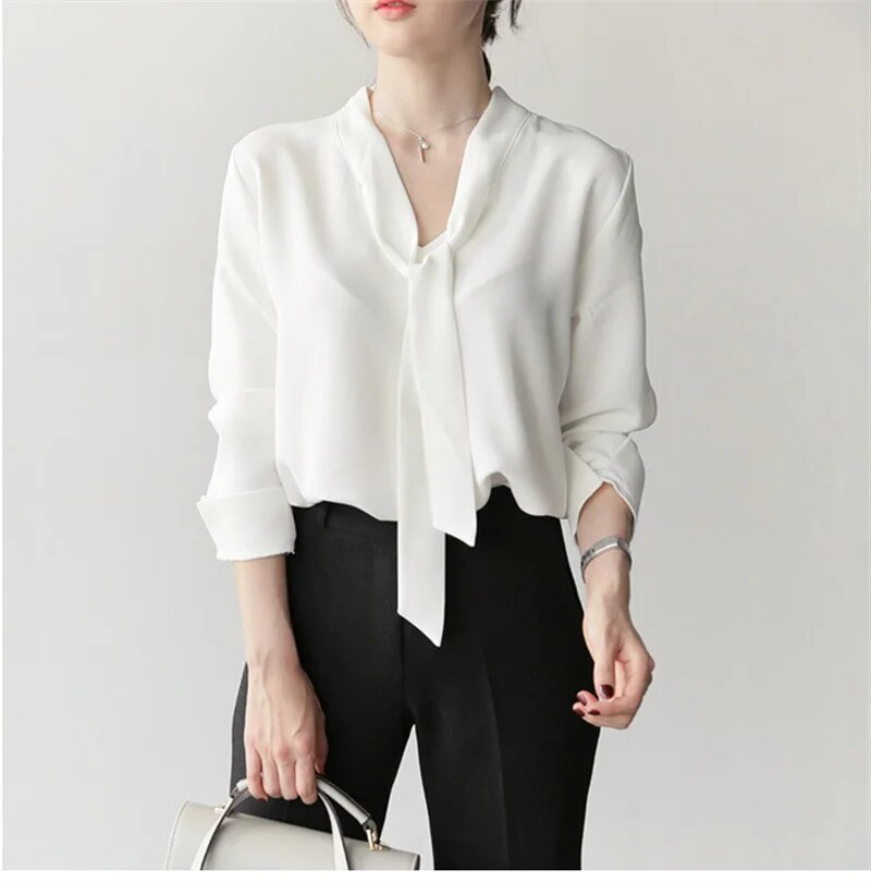 Langarm Bluse mit Fliege-Kragen