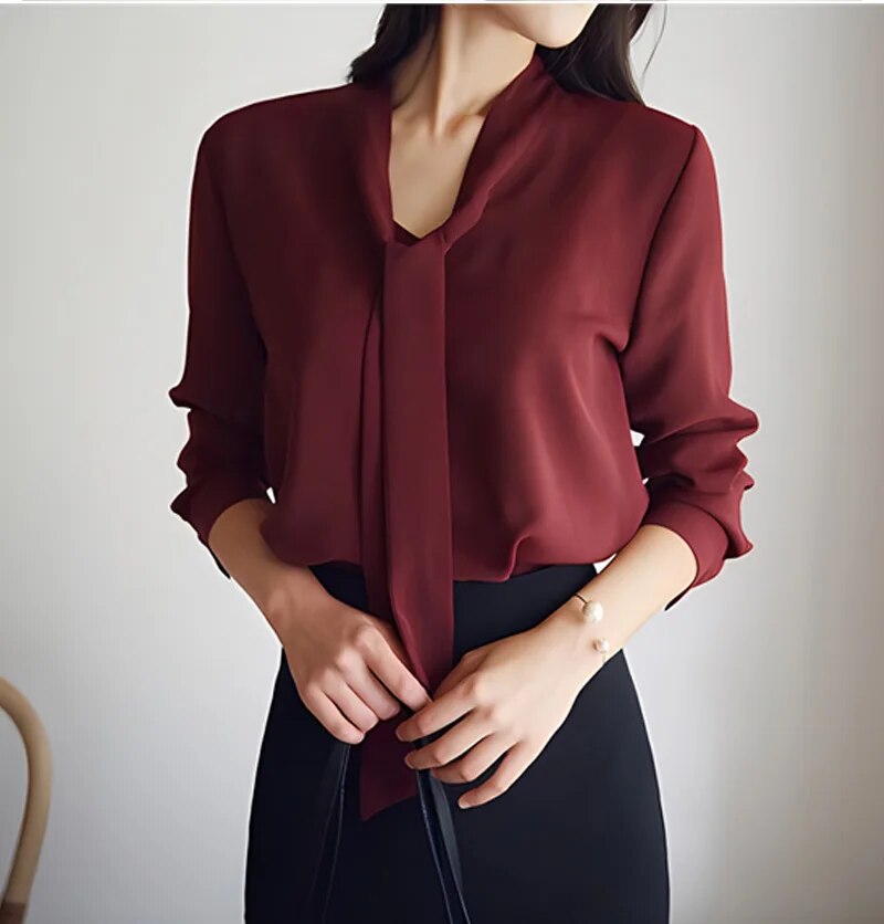 Langarm Bluse mit Fliege-Kragen