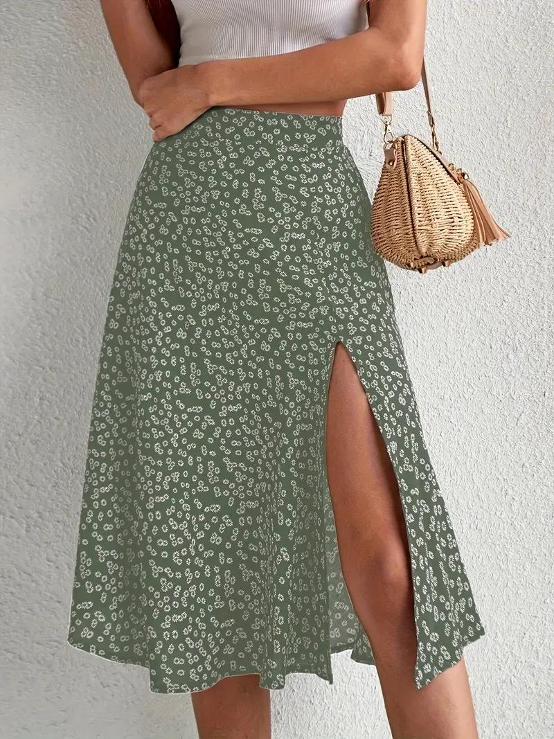 Blumiger Midi-Sommerrock mit hoher Taille