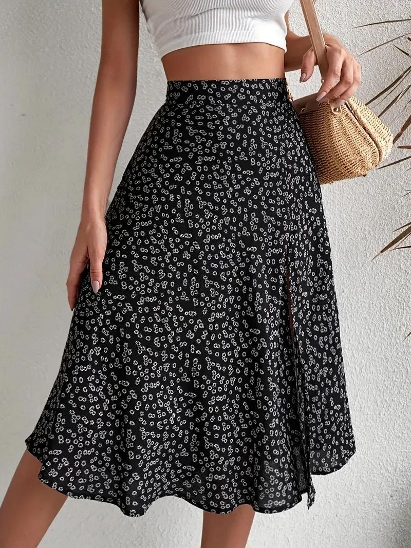 Blumiger Midi-Sommerrock mit hoher Taille