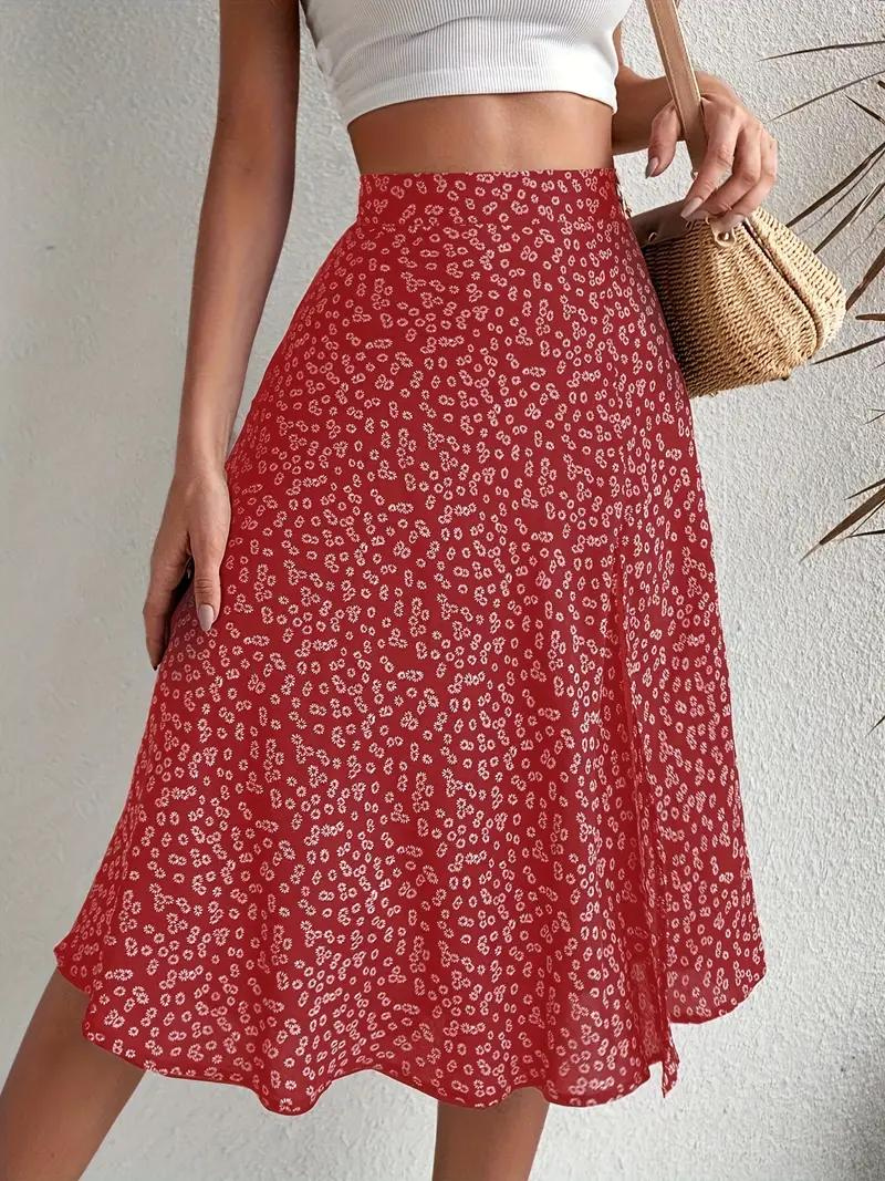 Blumiger Midi-Sommerrock mit hoher Taille