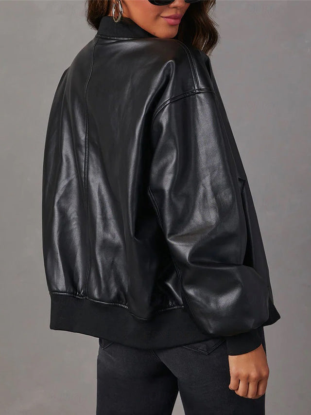 Damen Lederjacke - Lockerer Schnitt - Herbst Bomberjacke