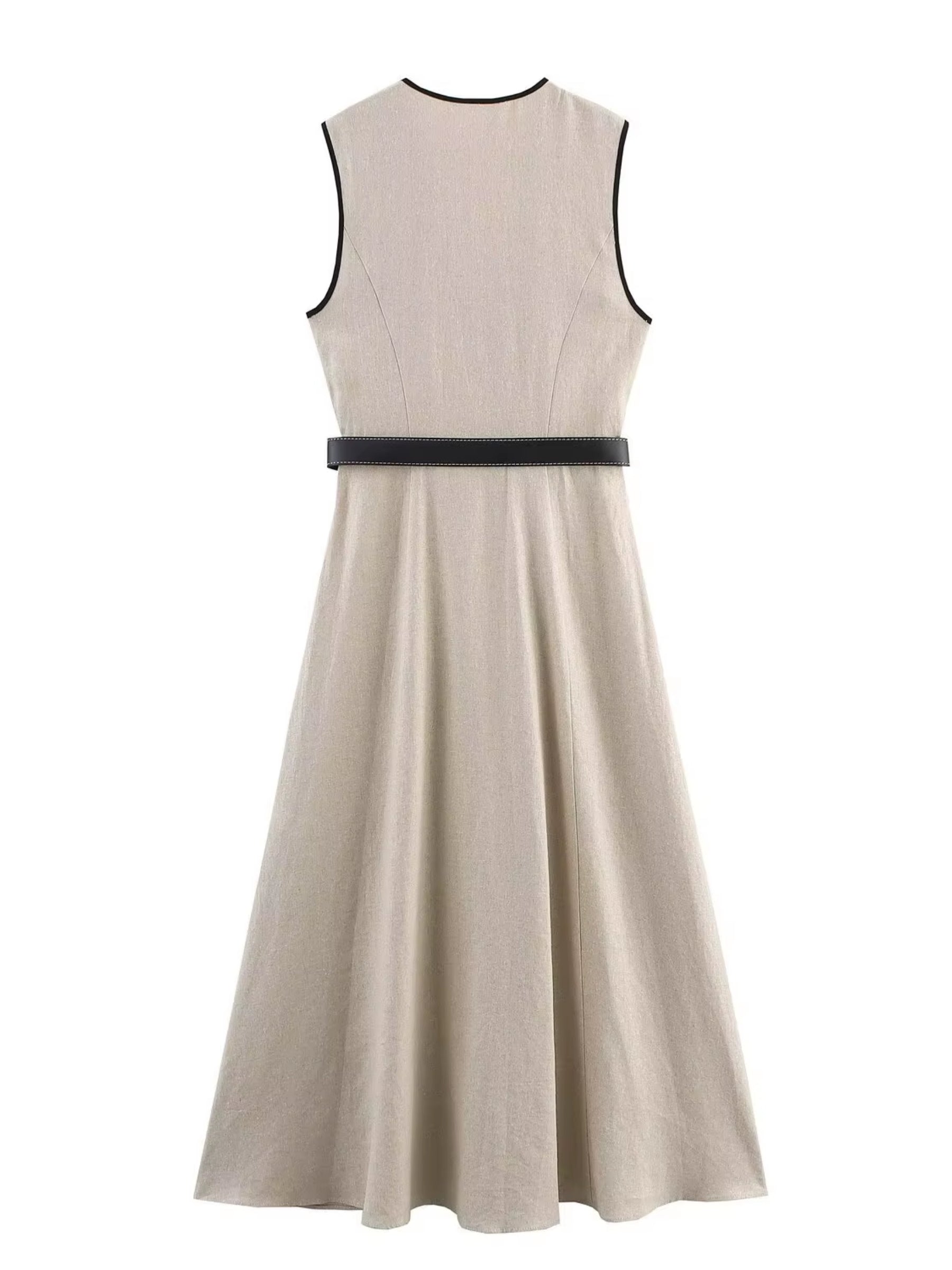 Sommerkleid 2025: Elegantes, tailliertes V-Ausschnitt-Midikleid mit Gürtel