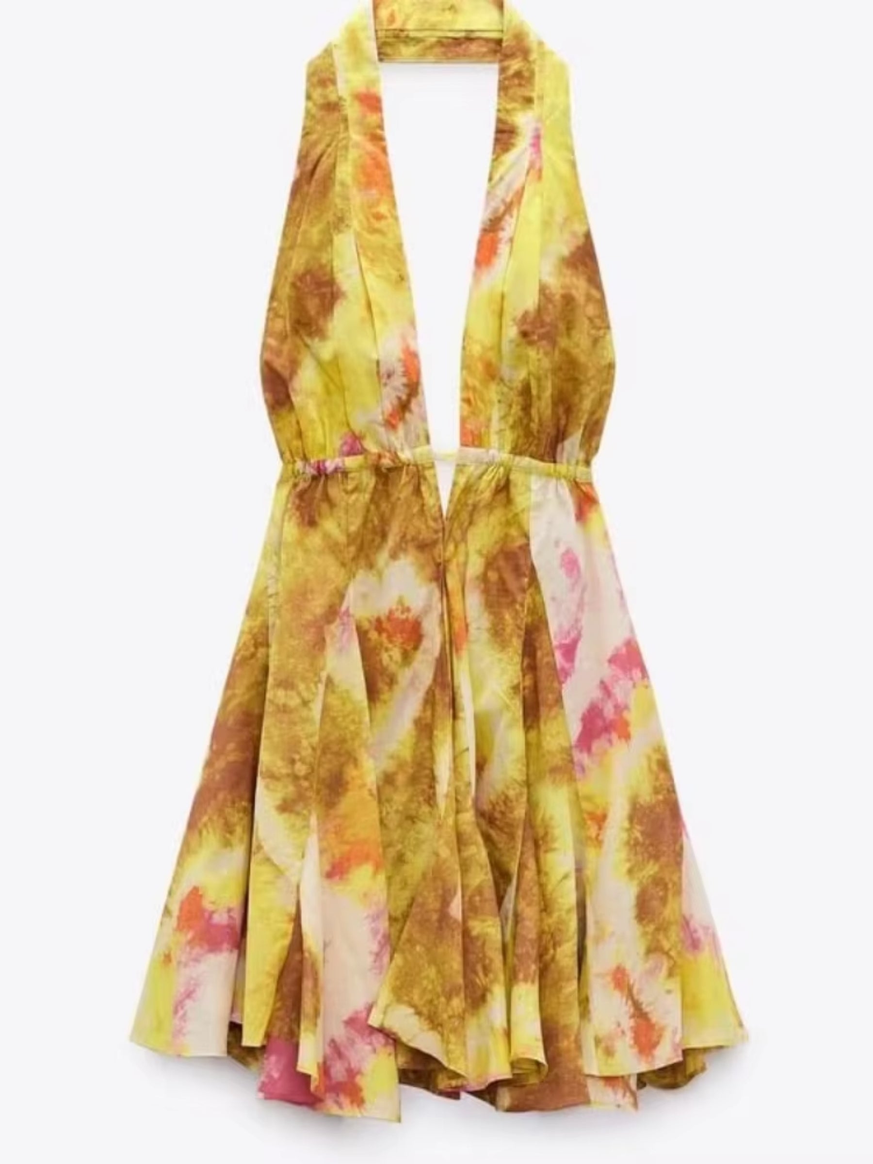 Sommerkleid Damen, figurbetont, V-Ausschnitt, Rückenfrei, Spitze, bedruckt