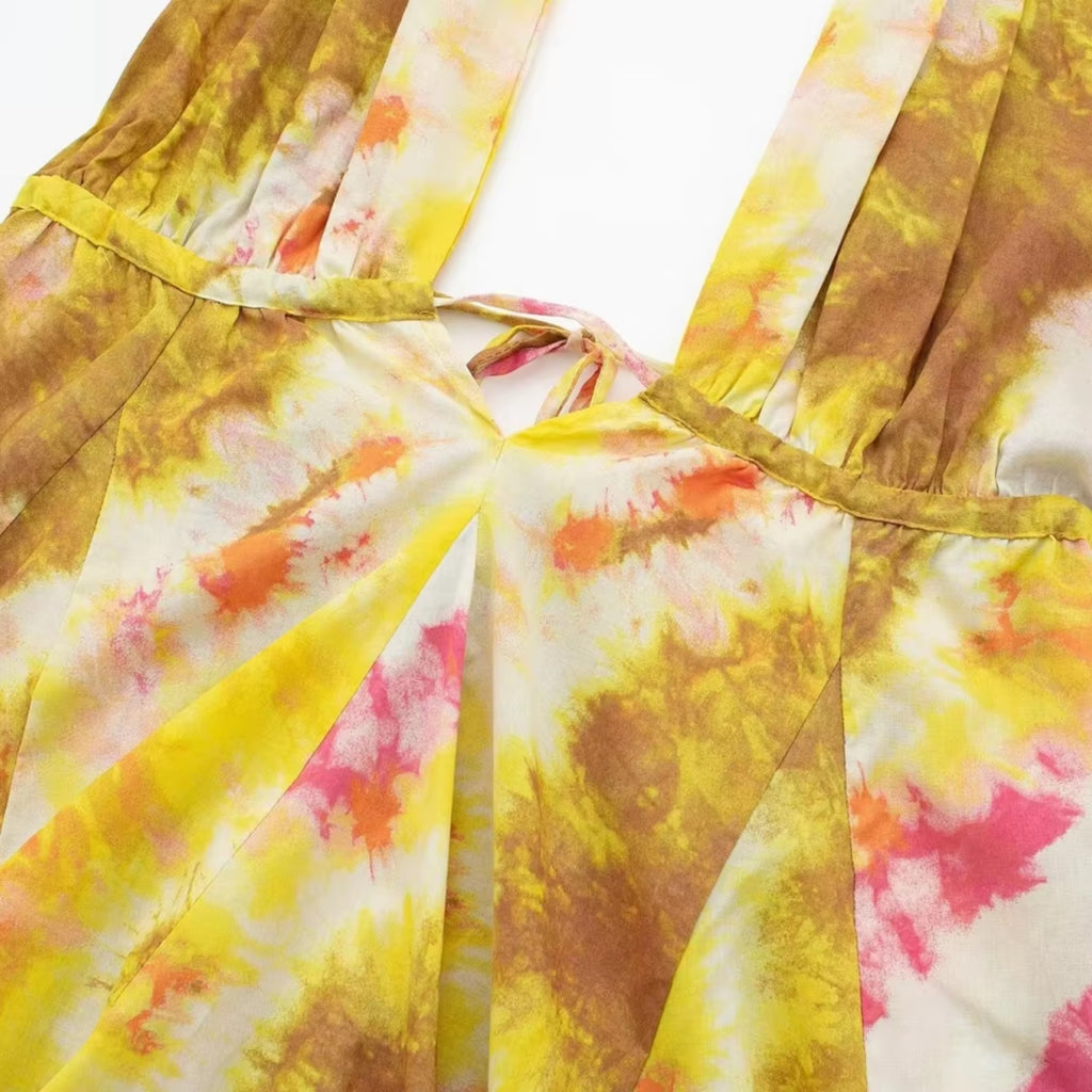 Sommerkleid Damen, figurbetont, V-Ausschnitt, Rückenfrei, Spitze, bedruckt