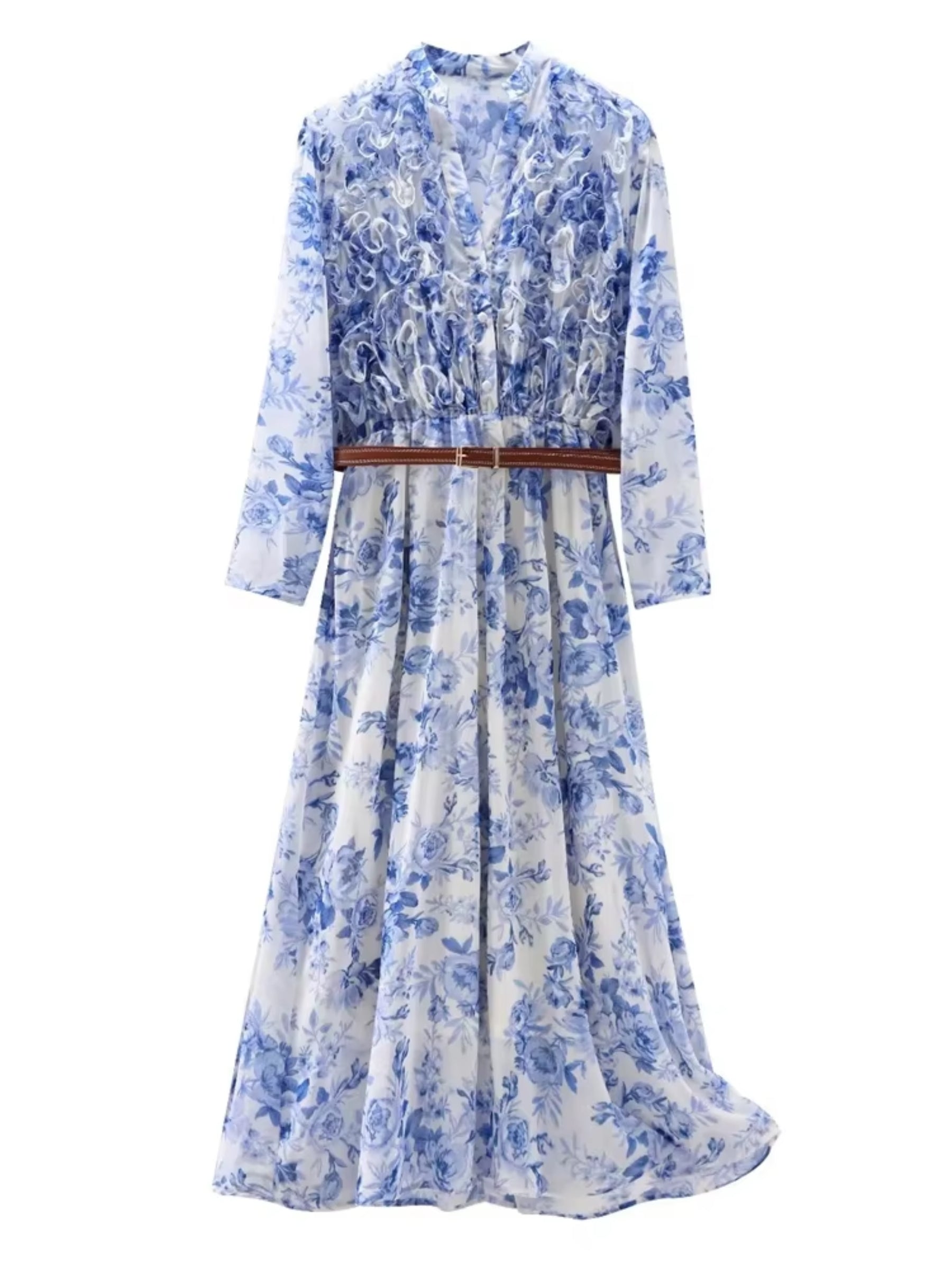 Sommerkleid 2025 Damen Langarm Wickelkleid mit Gürtel