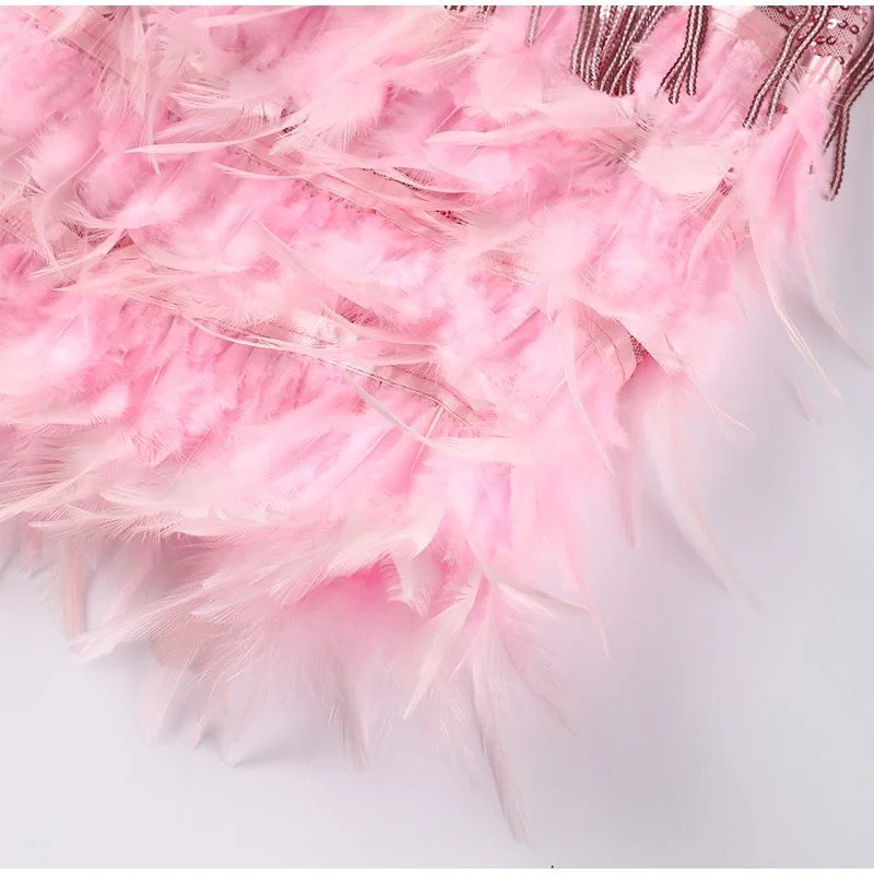 Samba Cocktailkleid Glitzerndes Paillettenkleid mit Federn