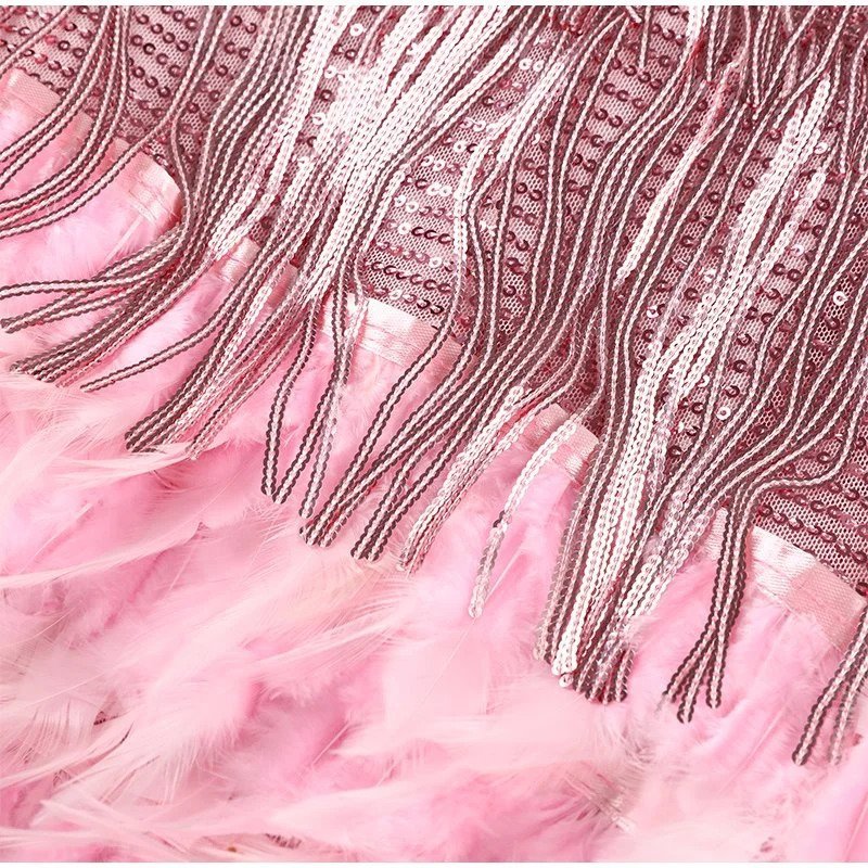 Samba Cocktailkleid Glitzerndes Paillettenkleid mit Federn